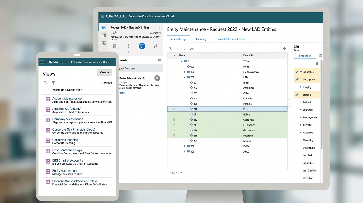 Oracle-style enterprise data management and EDMCS dashboard visual
